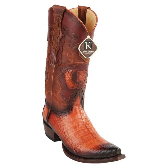 Men's King Exotic Snip Toe Caiman Belly Boots Handcrafted Burnished  Cognac (494RD8257) - 6