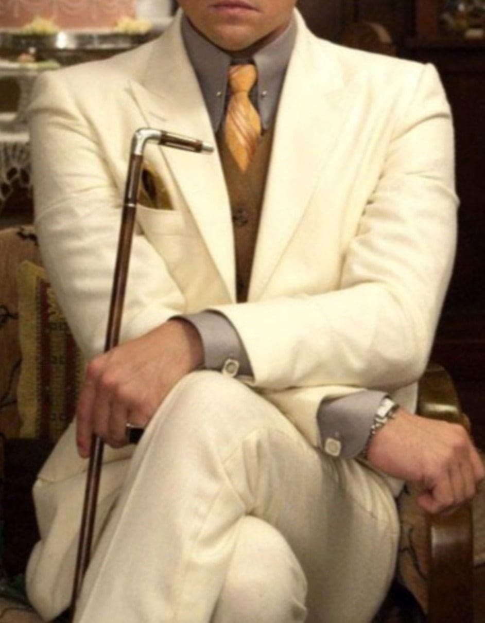 Mens Leonardo Dicaprio Great Gatsby Suit in Ivory - 38 Short Jacket+32 Waist Adjustable 28to34)(Height: 5 4 to5 7 )(Neck  15-16.5)S-M)