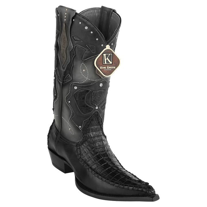 Men's King Exotic Boots Genuine Baby Caiman Tail 3x Toe Black (495v20105) - 6