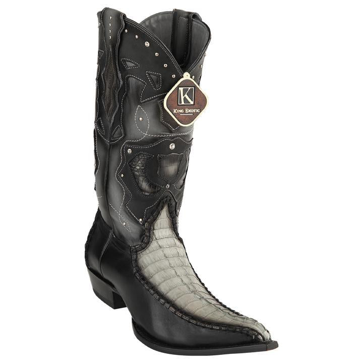 Men's King Exotic Boots Genuine Baby Caiman Tail 3x Toe Burnished Gray (495v20109) - 6