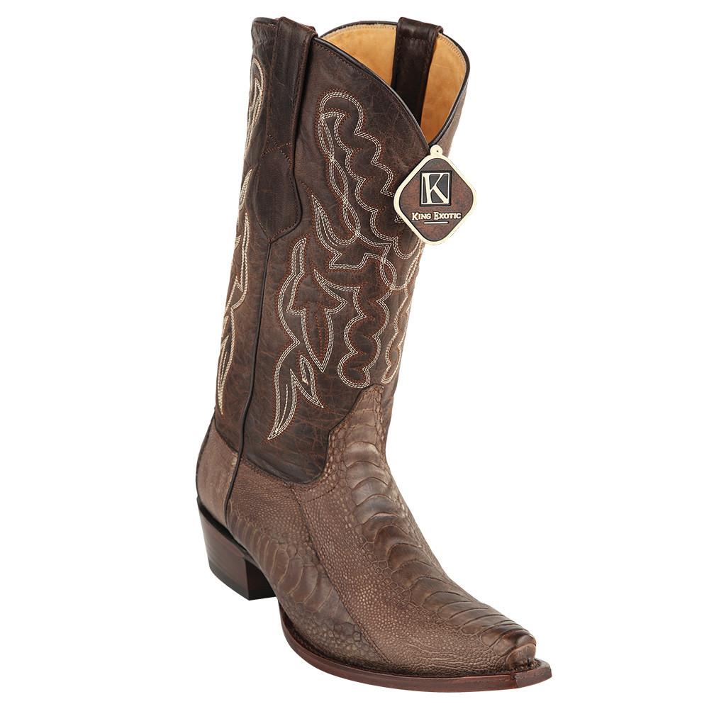 King Exotic Men's Ostrich Leg Grasso Western Snip Toe Boots - Black