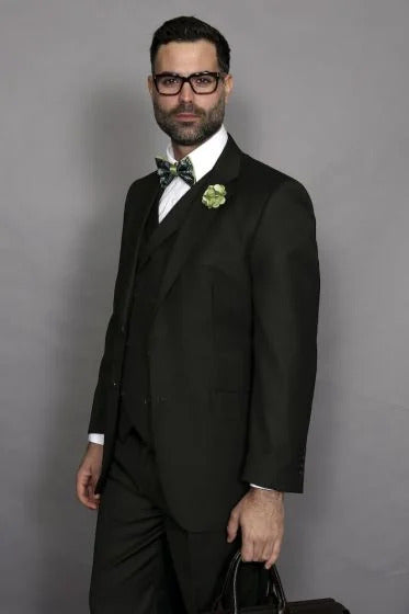 Statement Men's 3 Piece 100% Wool Suit - Elegant Solid