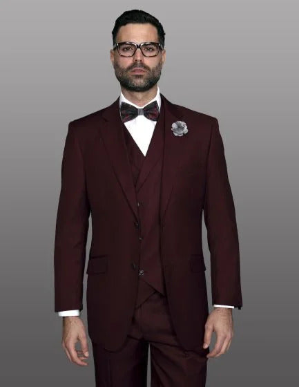 Statement Men's 3 Piece 100% Wool Suit - Elegant Solid
