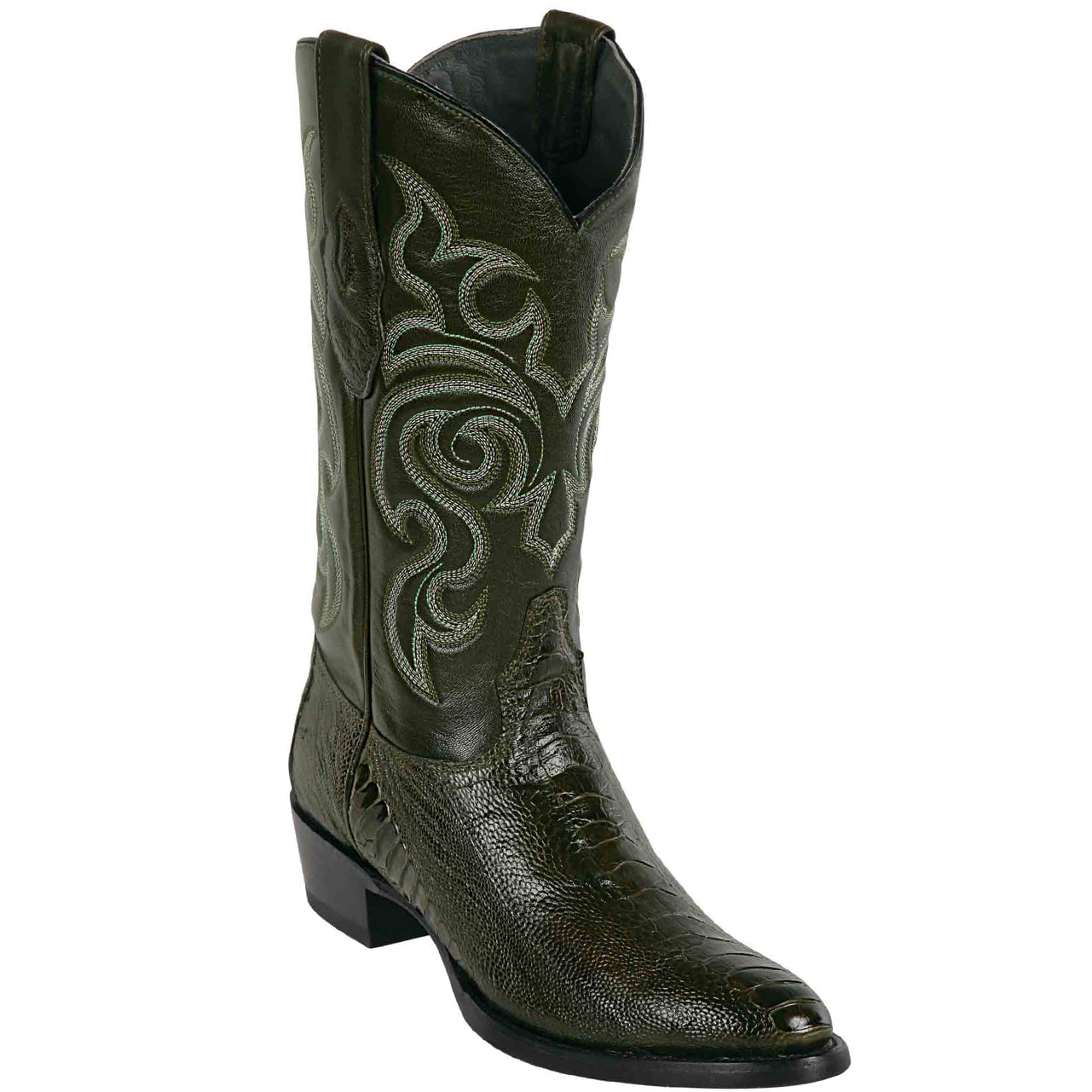Ostrich Leg Olive Green Cowboy Boots R-Toe - EE