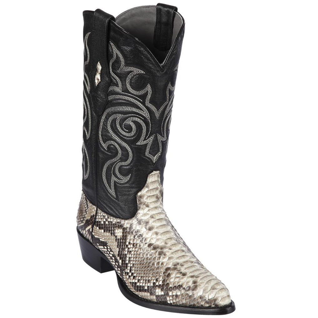 Natural Python Snakeskin J-Toe Cowboy Boots - EE