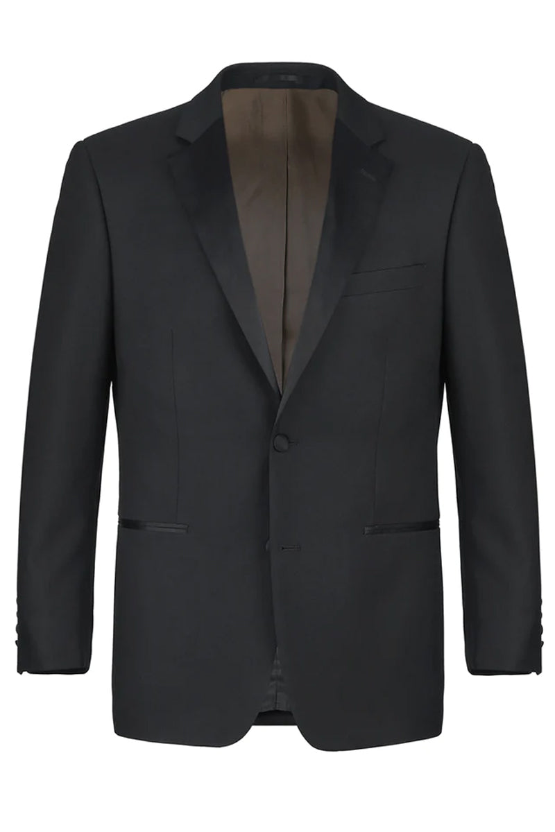 "Classic Fit Wool Tuxedo for Men - Traditional Two Button Notch Lapel in Black"