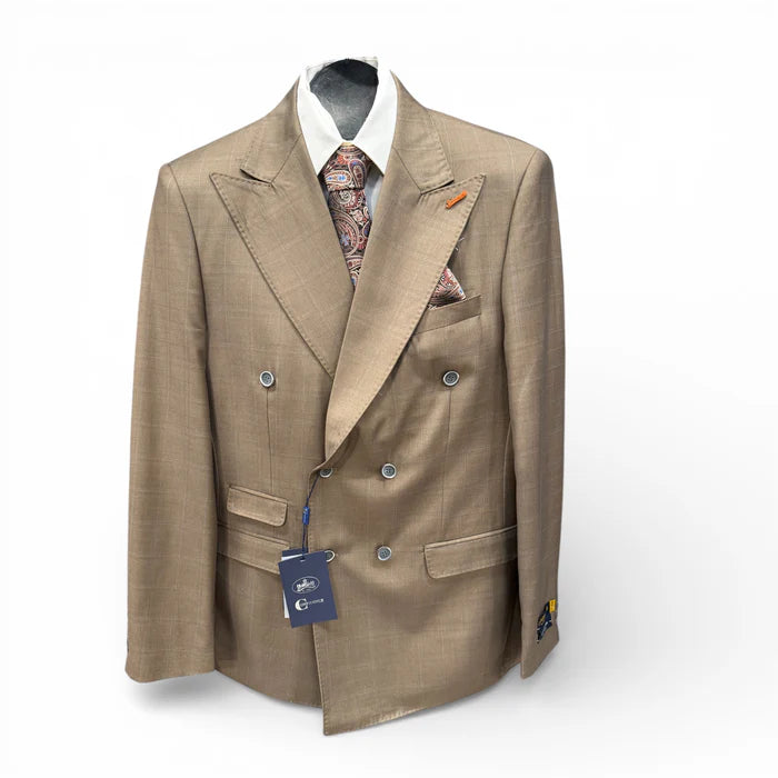 Men’s Double Breasted Suit in Camel, Bronze & Charcoal – Regular Fit Formal Suit with Flat Front Pants - 34 Short or Extra Small