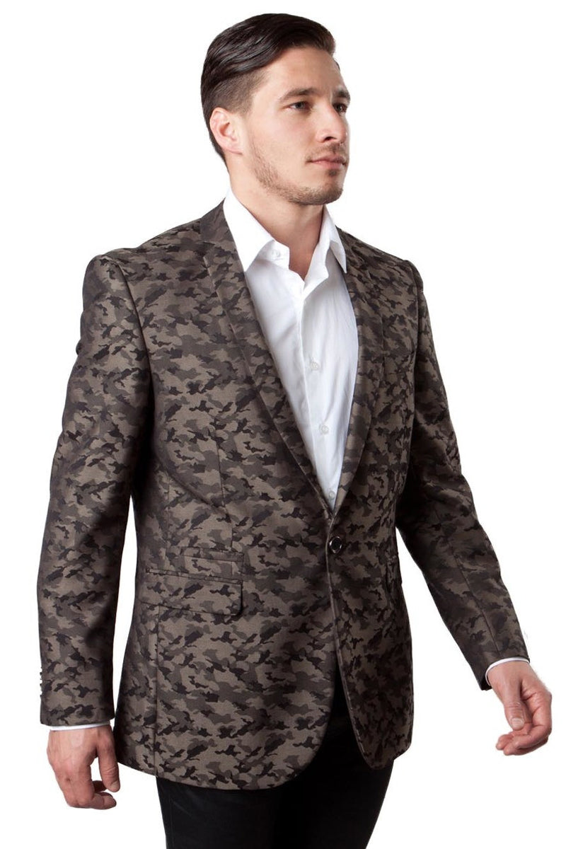 "Camo Sports Coat for Men - One Button Brown Camouflage Jacket"