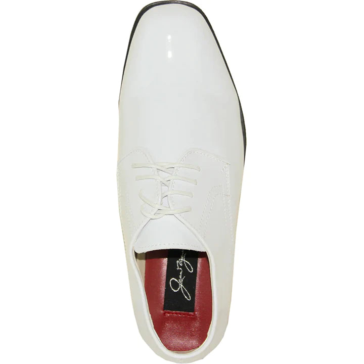 Mens Classic Formal Shiny Patent Tuxedo Shoe In White