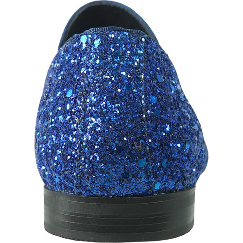 "Royal Blue Glitter Sequin Men's Prom 2026 Tuxedo Loafers with Buckle"