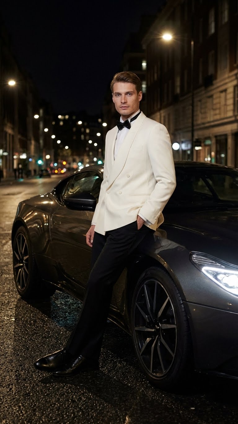 38 Mens Ivory Double-Breasted Shawl Lapel Tuxedo Jacket | Premium