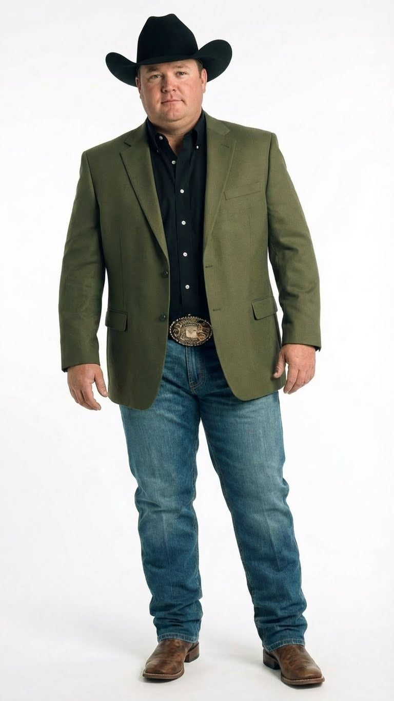 Men’s Olive Green Western Blazer Jacket, Classic Cowboy Style Sport Coat for Casual Formal Wear with Jeans - 36 Short