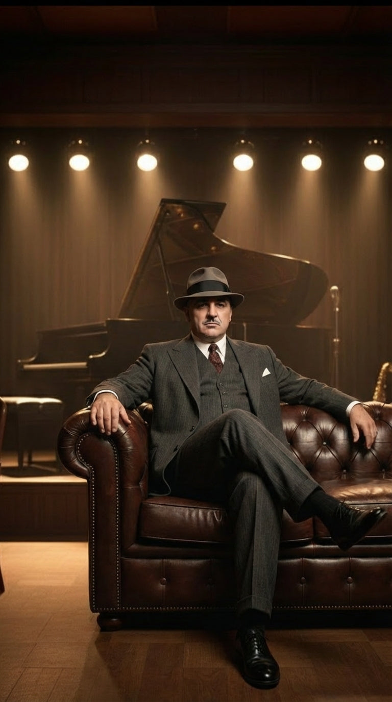 Al Capone Mens Charcoal Gray Stripe 3-Piece Gangster Style Suit 1920s Jazz Club Inspired Formal Suit Outfit - Suit