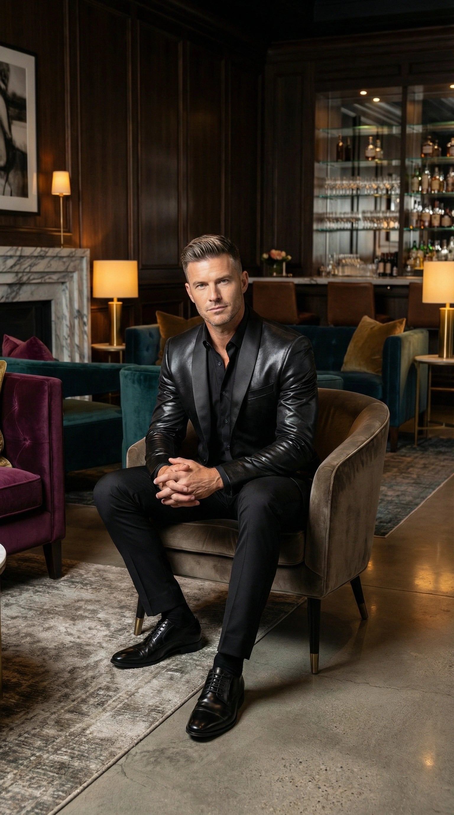 Mens Shiny Black Tuxedo Blazer Glossy Formal Jacket for Party Dinner Jacket Shawl Collar - 36 Short