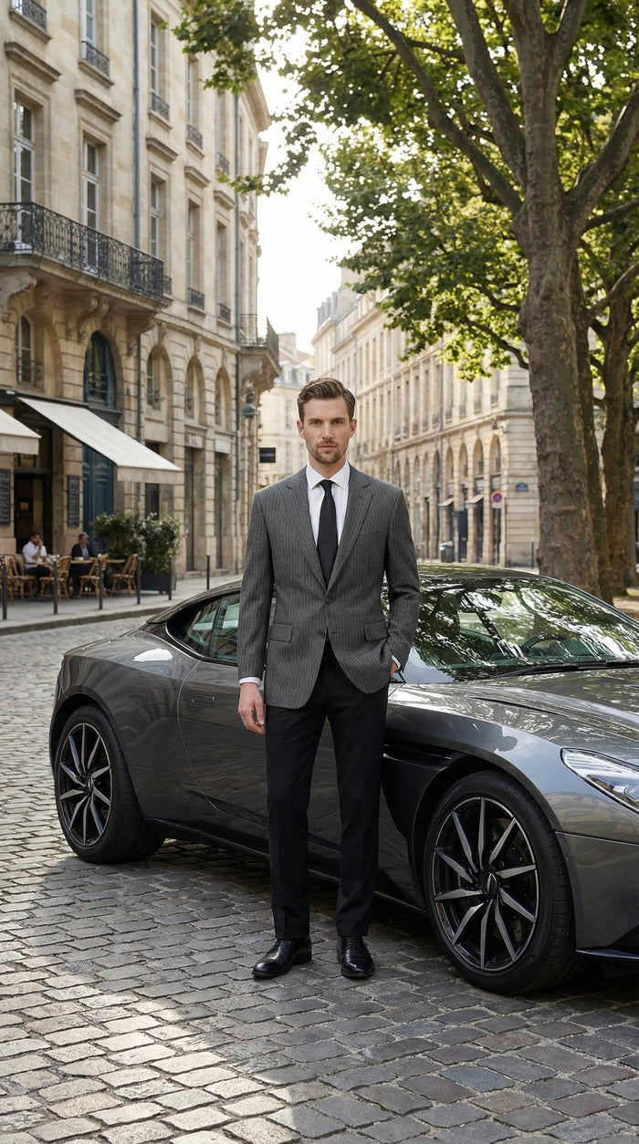 Mens Charcoal Grey Pinstripe Blazer Classic Tailored Formal Jacket for Business, Professional Wear Sportcoat