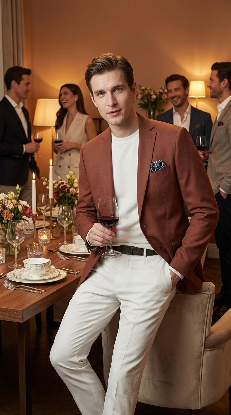 Mens Rustic Brown Light Burnt Orange Copper Blazer – Classic Fit Single Breasted Formal Casual Dress Jacket - 36 Short
