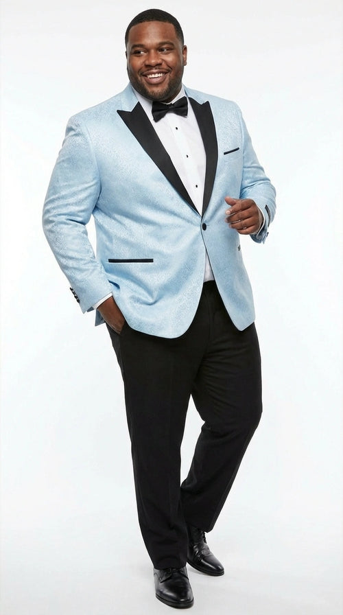 Mens Baby Blue Tuxedo Blazer with Black Lapel Formal Dinner Jacket for Wedding, Prom and Evening Events  in Sky Light Blue Color
