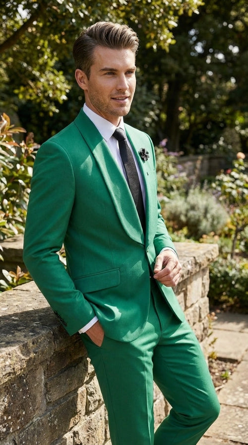 Mens Augusta Green Emerald Light Green Suit Slim Fit 2 Piece Formal Suit for Wedding, Prom and Evening Events