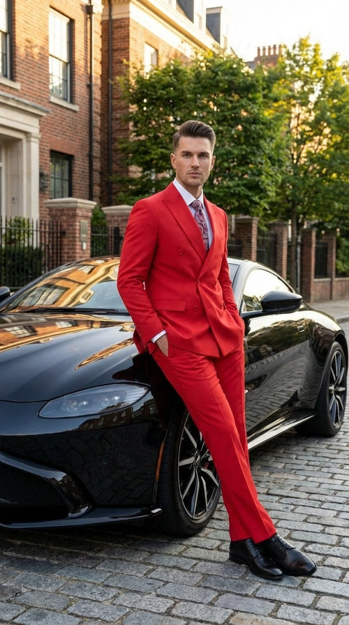 Vitali Red Double Breasted Suit Mens 2 Piece Formal Suit for Wedding, Prom and Special Events Modern Fit