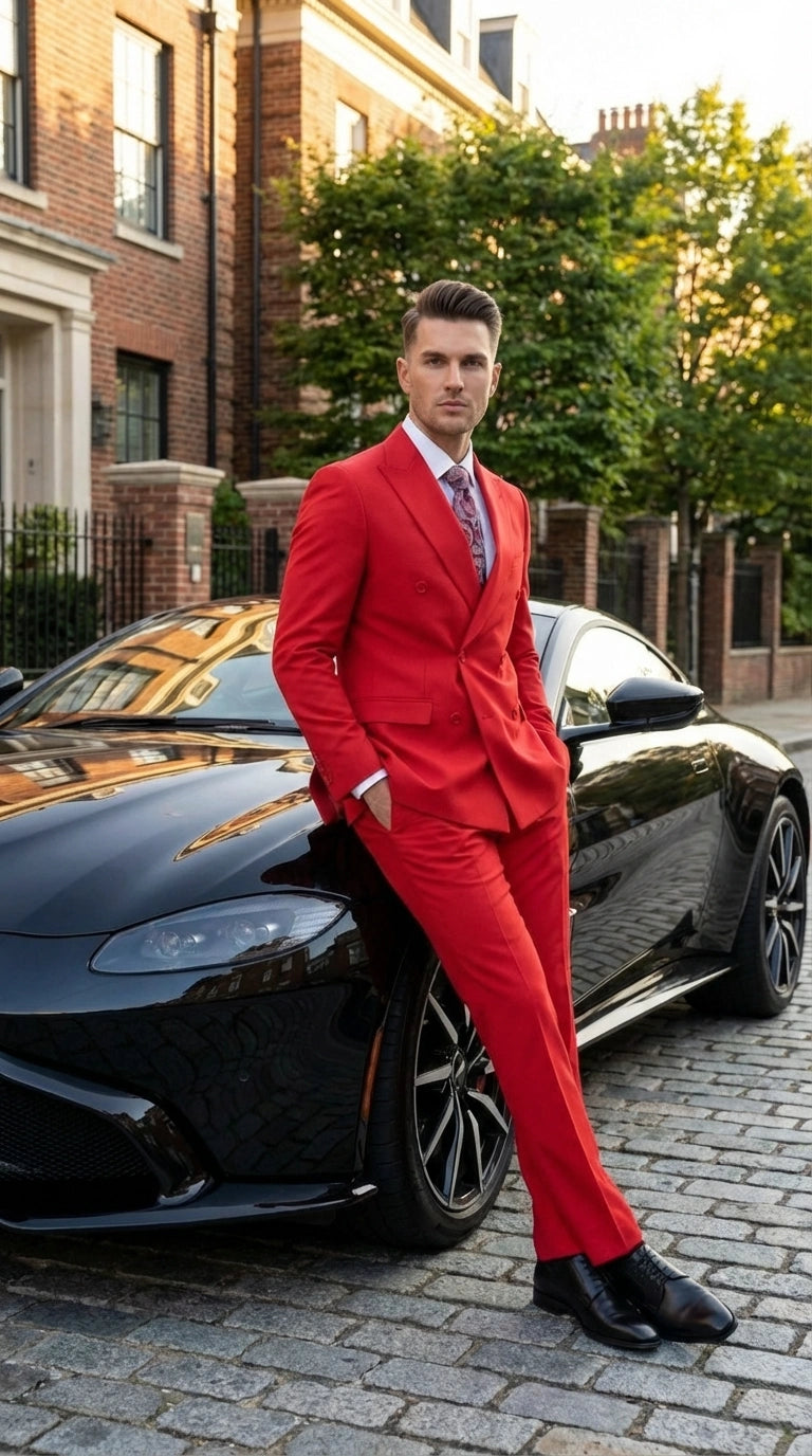 Vitali Red Double Breasted Suit Mens 2 Piece Formal Suit for Wedding, Prom and Special Events Modern Fit - 34 Short or Extra Small