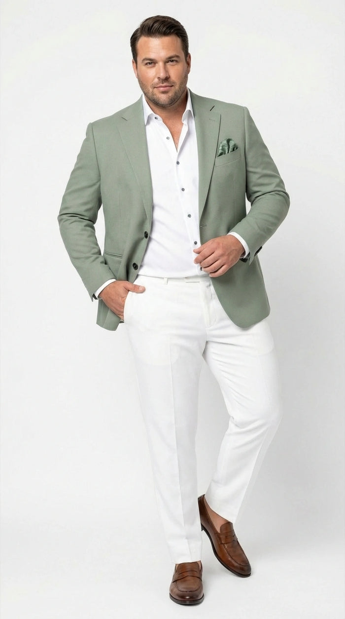 Mens Sage Green Blazer Two Button Notch Lapel Formal Jacket for Wedding, Summer and Party Wear in Light Green Sport Jacket