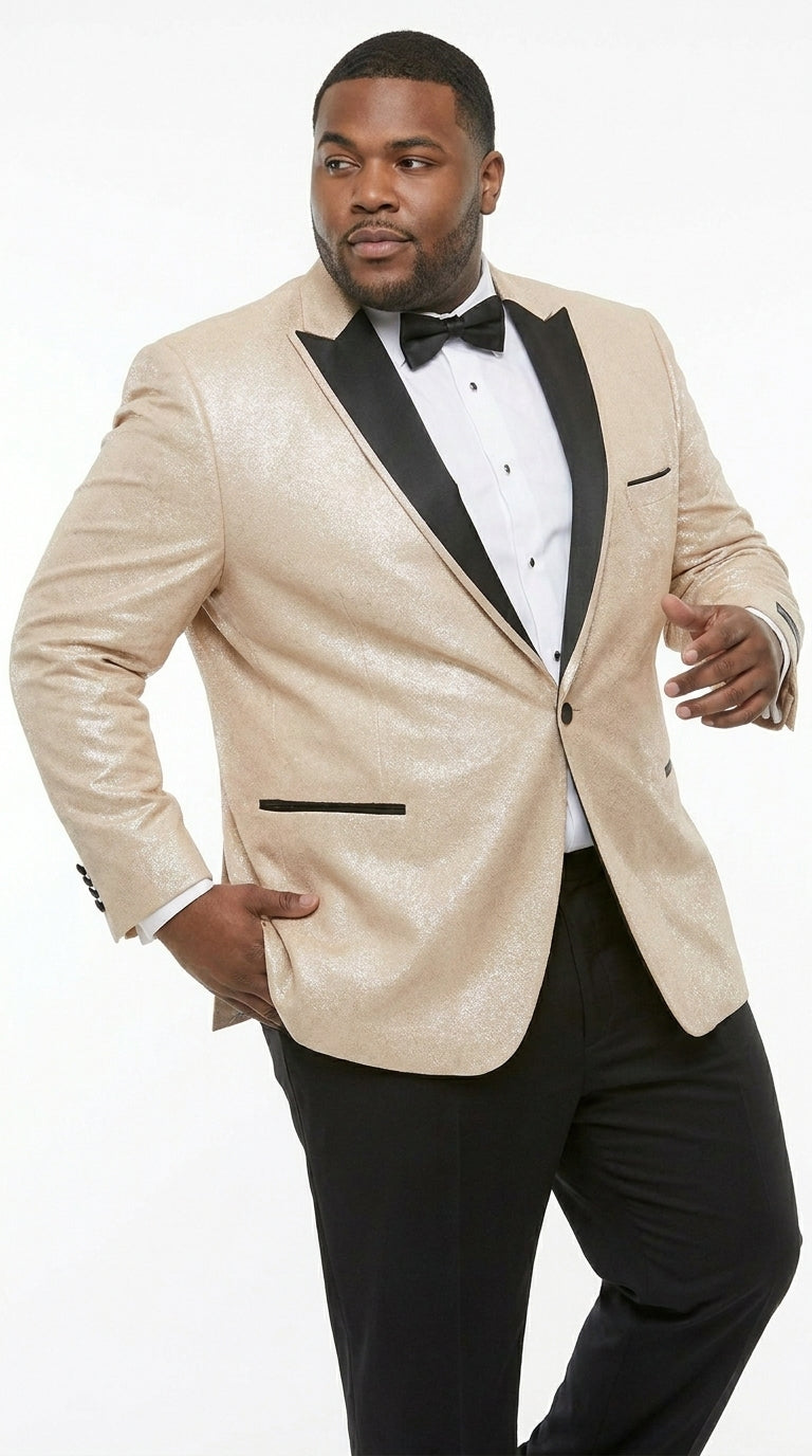 Men’s Gold Blazer with Black Lapel – Elegant Gold Formal Blazer Jacket for Wedding, Prom, Tuxedo in champagne Color - 36 Short