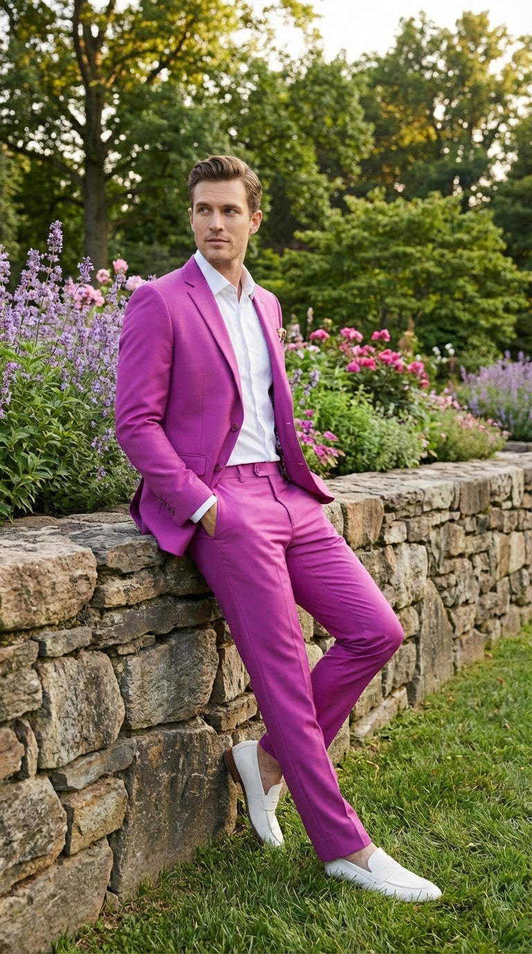 Mens Fuchsia 2 Piece Suit – Bright Pink Formal Suit for Men Stylish Wedding Party Prom Suit Magento Color - 34 Short or Extra Small