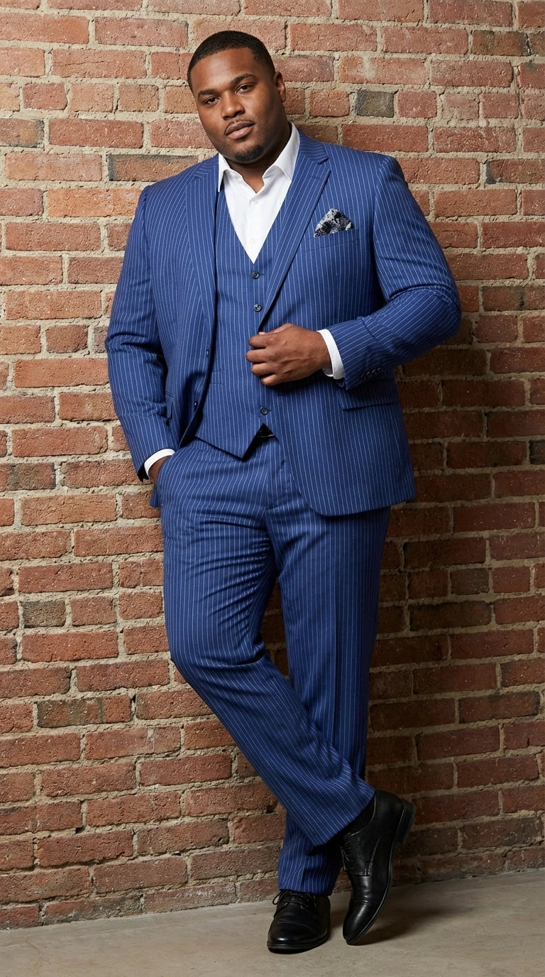 Men’s Royal Blue Pinstripe Three Piece Suit – Classic Formal 3PC Business and Wedding Suit Indigo Teal Saphire Pinstripe - 34 Short or Extra Small