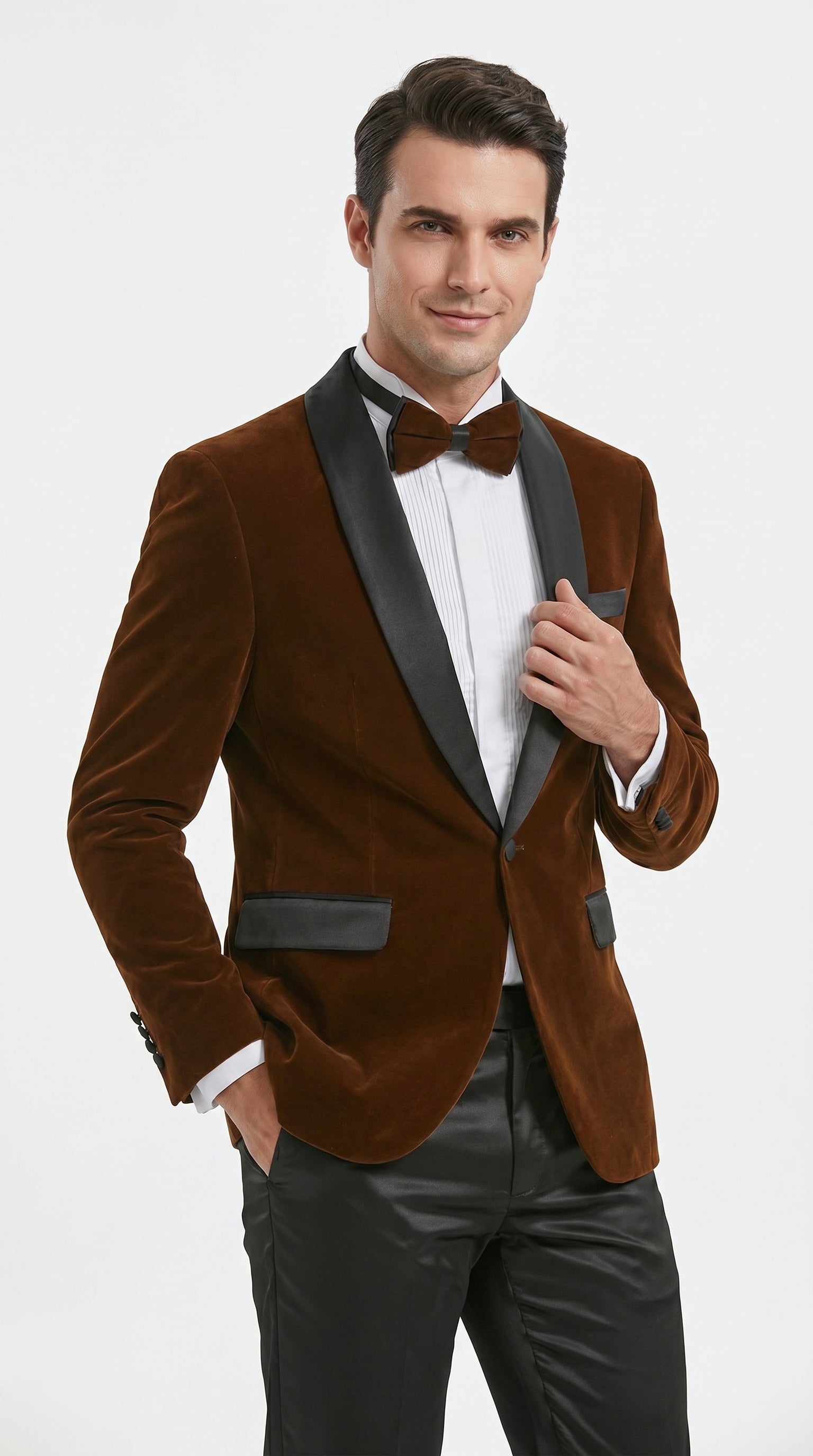 Men’s Brown Camel Bronze Velvet Tuxedo Jacket, Shawl Lapel Wedding Prom Dinner Blazer - Blazer Sportcoat