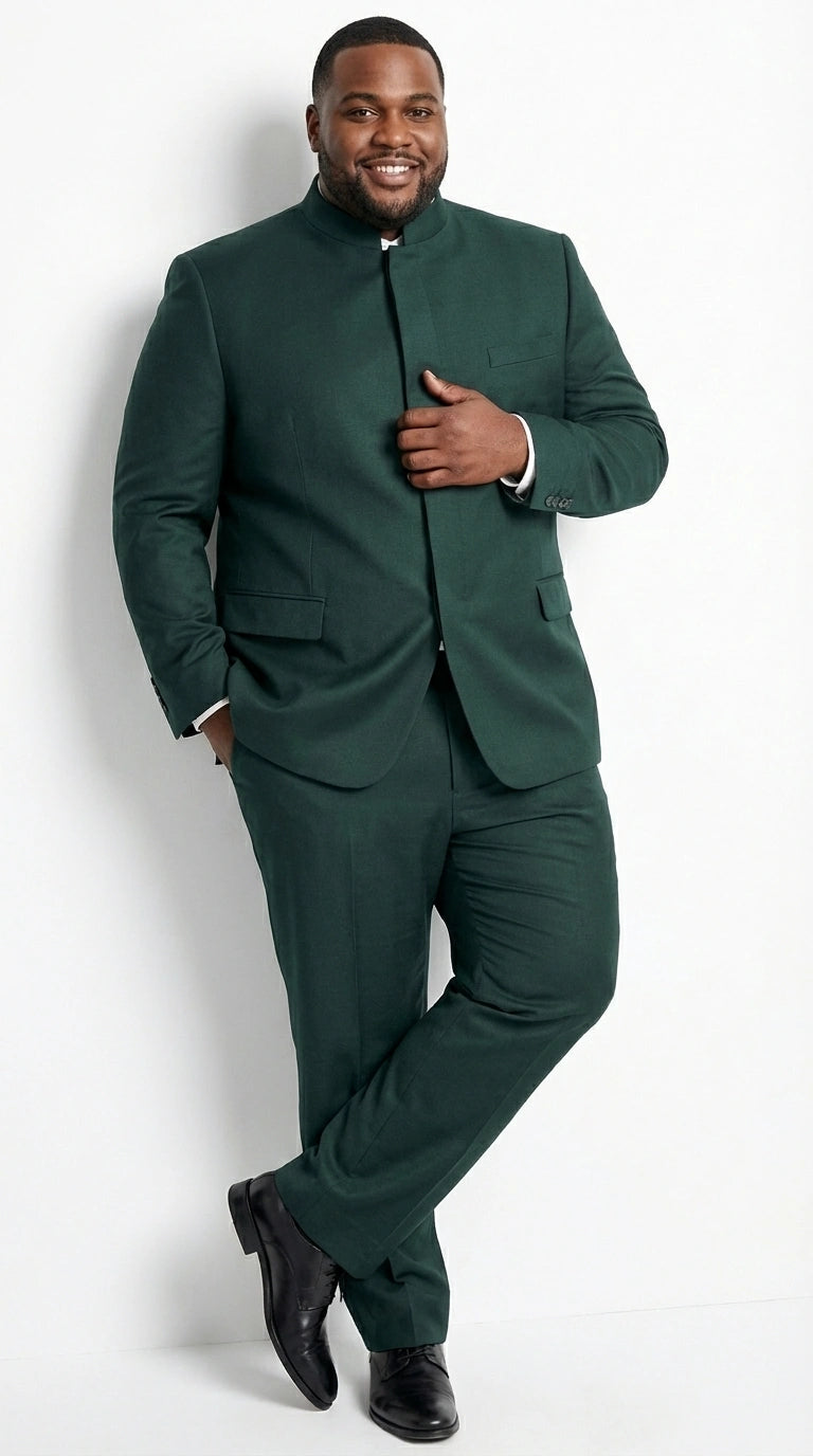 Men’s Olive Green Tuxedo Mandarin Collar Suit – Modern Nehru Style Formal Suit for Wedding Banded Collar - 34 Short or Extra Small