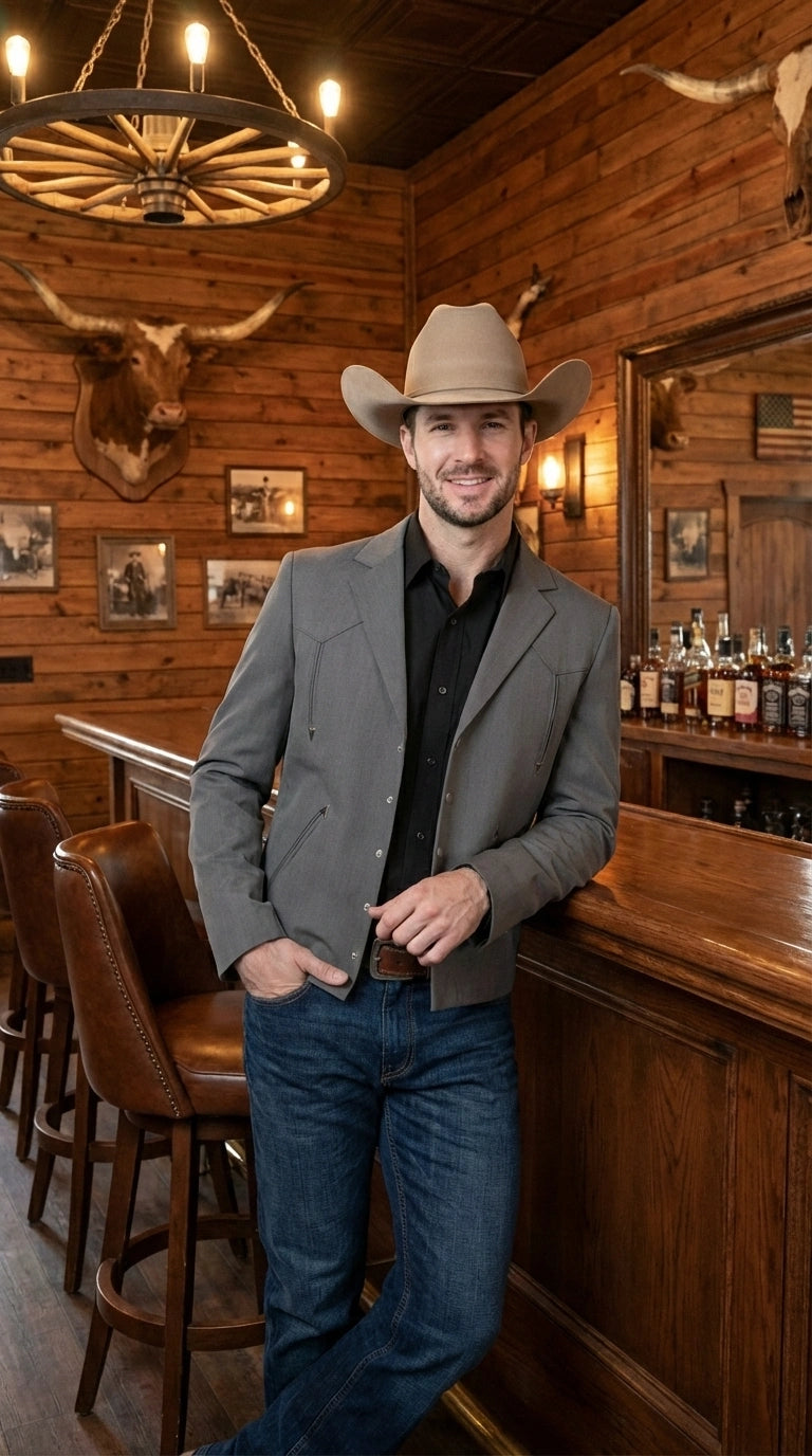 Mens Charcoal Gray Western Blazer – Cowboy Style Casual Jacket Classic Country Western Sport Coat - 36 Short