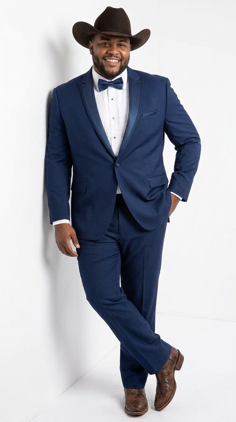 Men’s Saphire Indigo Blue Western Tuxedo Suit, Formal Wedding Prom Cowboy Tuxedo with Blue - 34 Short or Extra Small
