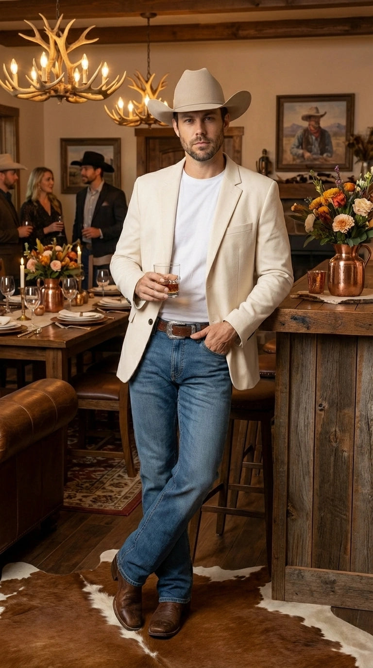 Men’s Off White Casual Blazer – Classic Western Style Lightweight Summer Cowboy Jacket Casual Ivory Cream Color - 36 Short