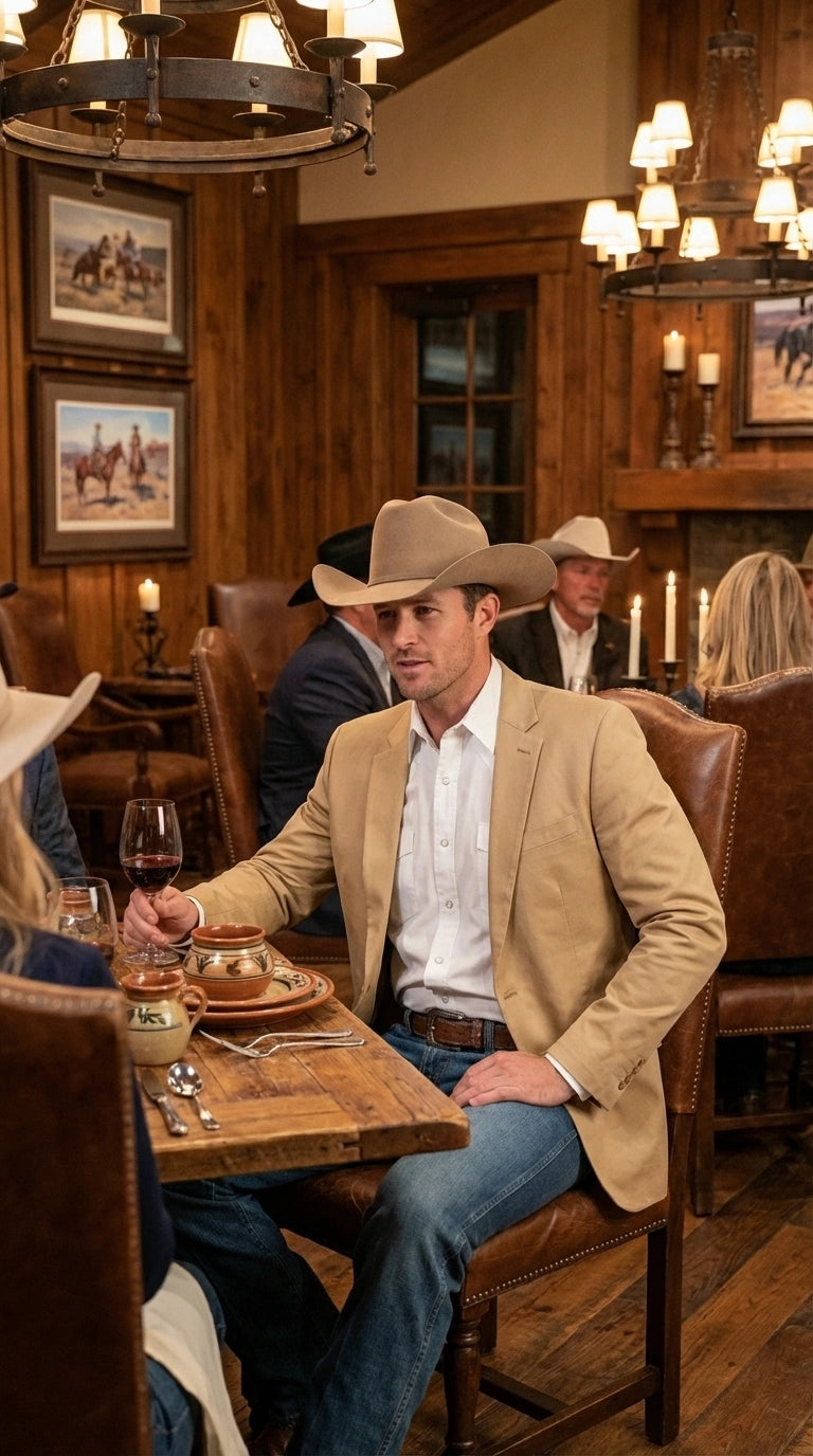 Men’s Tan Camel British khaki Western Blazer – Two Button Classic Casual Sport Coat - Cowboy Country Coat - 36 Short