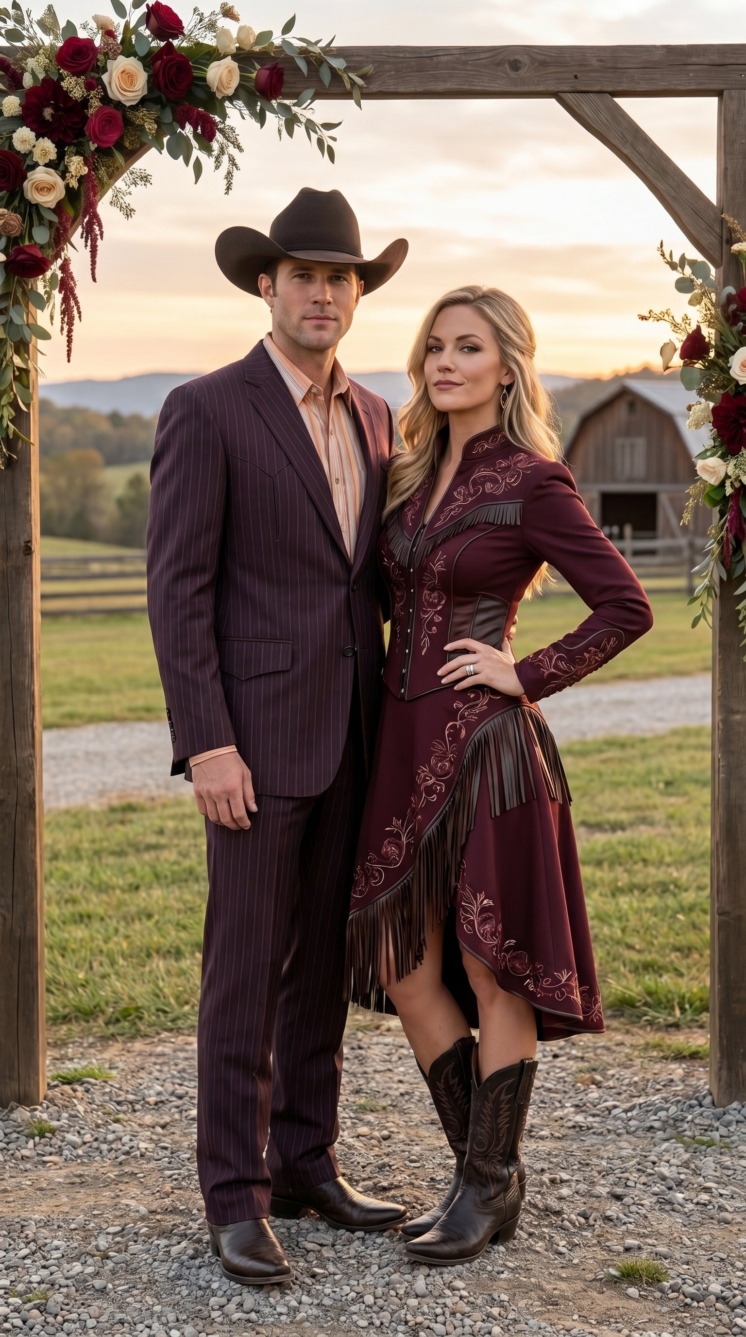 Men’s Brownish Black Pinstripe Western Suit, Cowboy Formal Wedding Ranch Dress Suit Set Slim Fitted - 36R