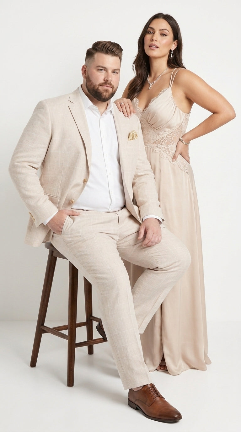 Men’s Big and Tall Beige Linen Suit – Summer Wedding and Formal 2-Piece Suit - 34 Short or Extra Small