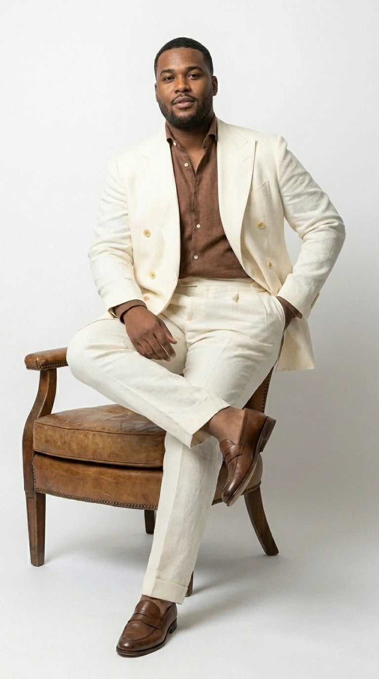 Men’s Off White 70s Style Double Breasted Suit – Vintage Retro Wide Lapel Classic Outfit for Party, Wedding and Casual Fashion Wear - 34 Short or Extra Small