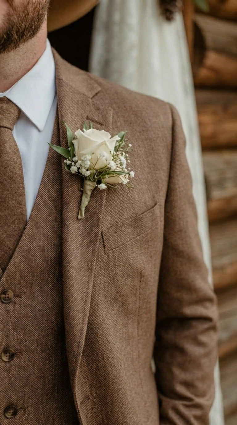 Men’s Light Brown Western 3 Piece Suit – Classic Country Style Blazer Vest Pants Set, Formal Cowboy Suit Toast - 34 Short or Extra Small