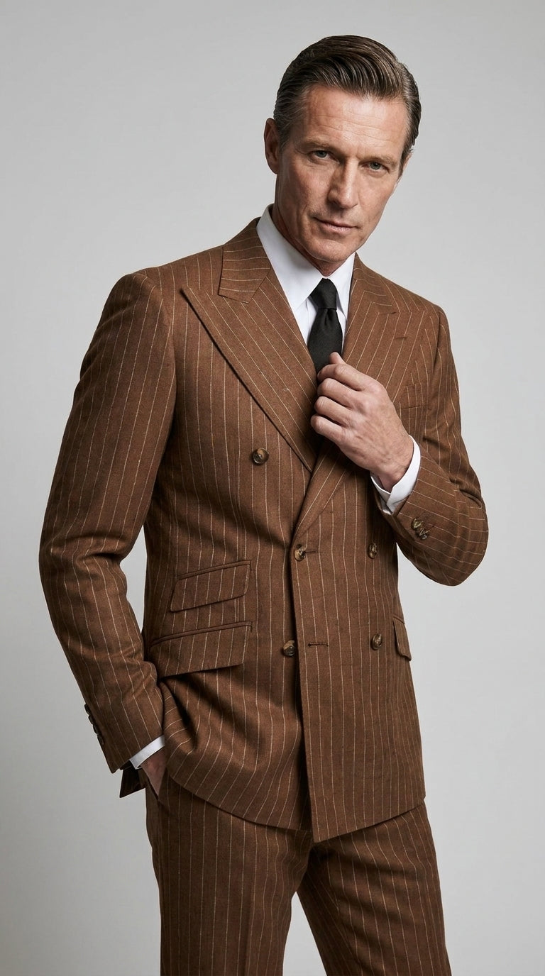 Men’s Vintage Brown Pinstripe Double-Breasted Suit – Classic 1920s Gatsby and 1930s 1940s 1950s Suit