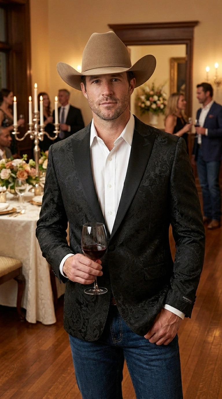 Men’s Black Paisley Western Cowboy Blazer – Classic Western Style Formal Jacket, Elegant Country Blazer Coat - saco para vaquero - 36 Short