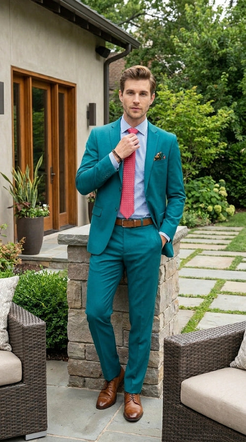Men’s Teal Green Dark Turquoise Suit – Elegant Formal Suit for Business, Wedding, Party and Modern Style Wear
