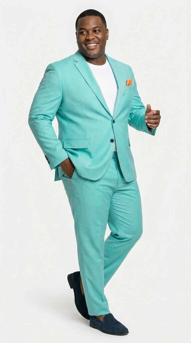 Men’s Turquoise 2 Piece Suit with Jacket and Pants, Formal Wedding Suit for Prom, Parties, Summer Events, and Special Occasions - 34 Short or Extra Small