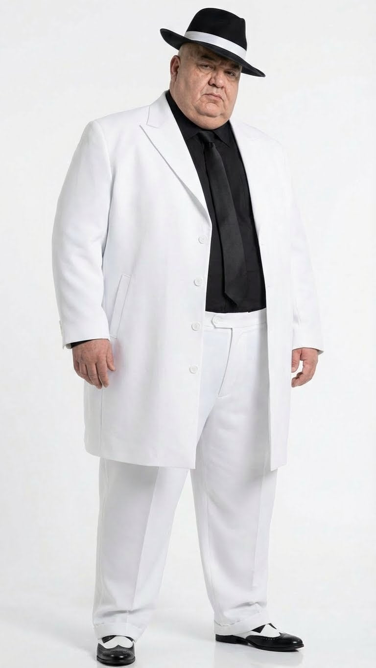 Men’s White Zoot Suit Gangster Style Outfit –  White Jacket + Vest + Pants + Shirt & Tie  Combo Package - 34 Short or Extra Small
