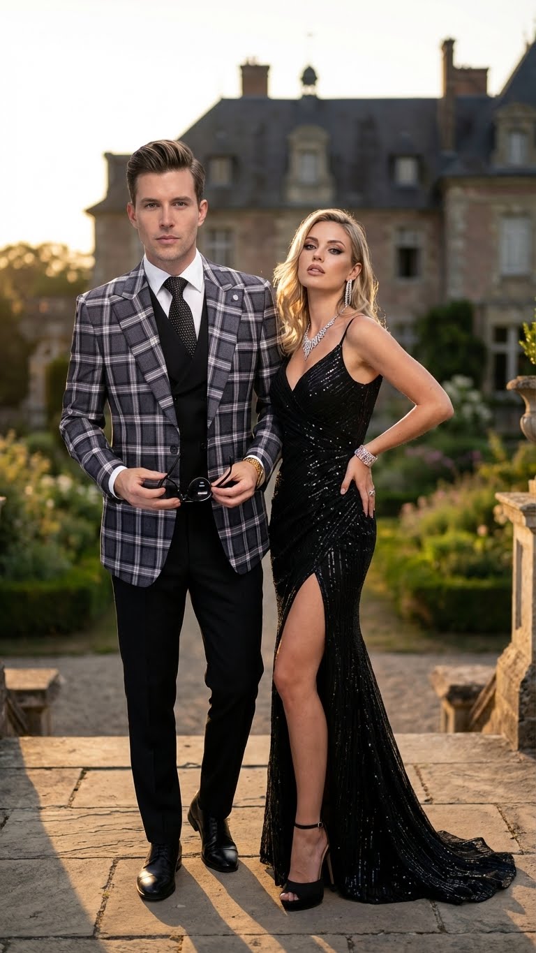 Men’s Big and Tall Charcoal Gray and Black Plaid Blazer – Grey Checker Windowpane Sport Coat - 36 Short