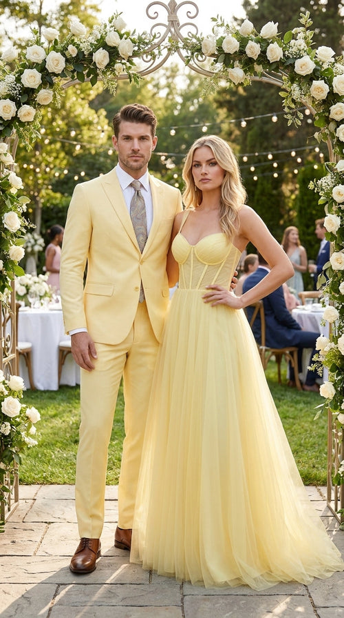 Men’s Pale Yellow 2 Piece Suit, Formal Dress Suit for Weddings, Prom, Parties, Summer Events, and Special Occasions By Vitali
