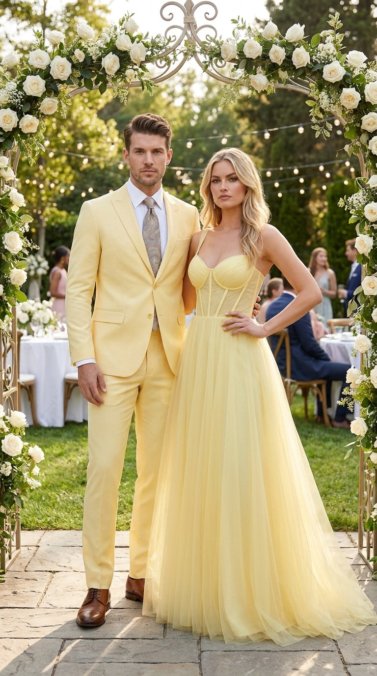 Men’s Pale Yellow 2 Piece Suit, Formal Dress Suit for Weddings, Prom, Parties, Summer Events, and Special Occasions By Vitali - 34 Short or Extra Small