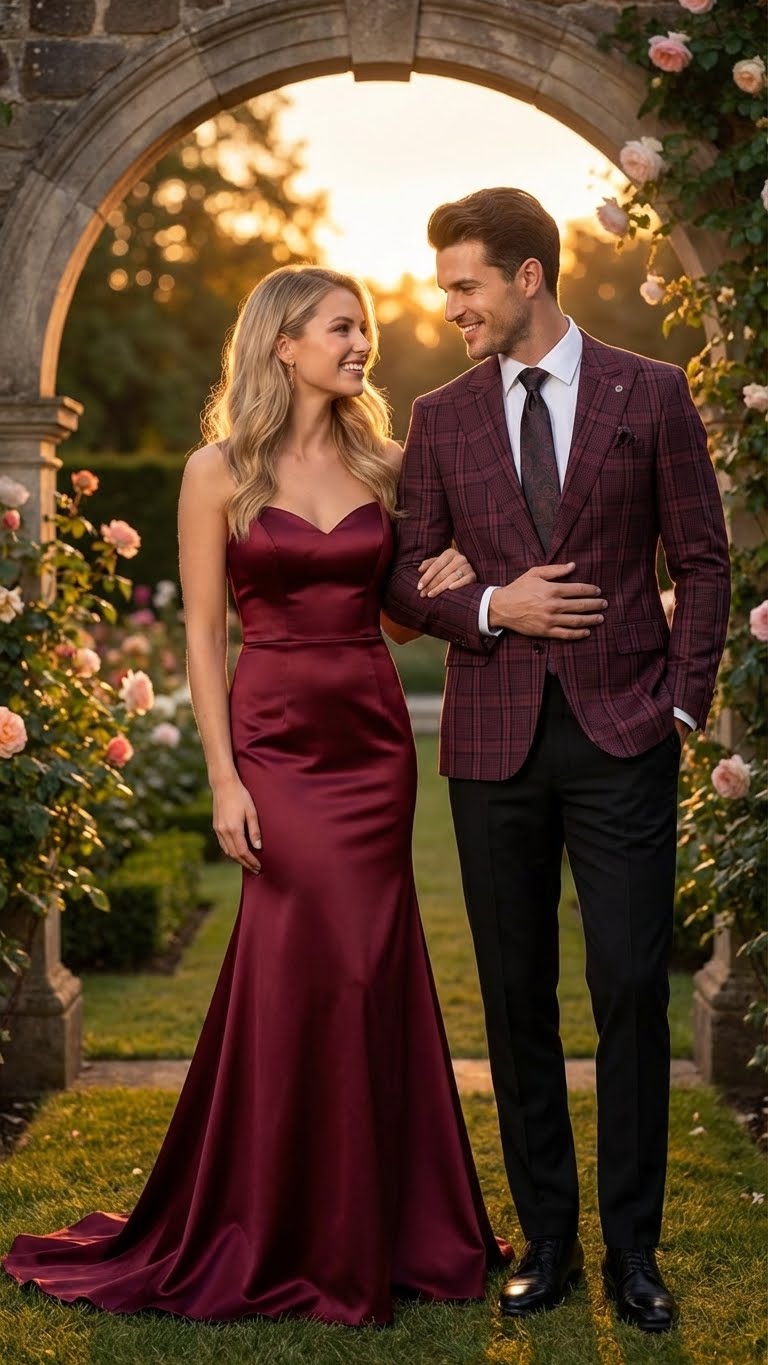 Men’s Burgundy Check Blazer – Windowpane Plaid blazer in Maroon Wine Color - 36 Short