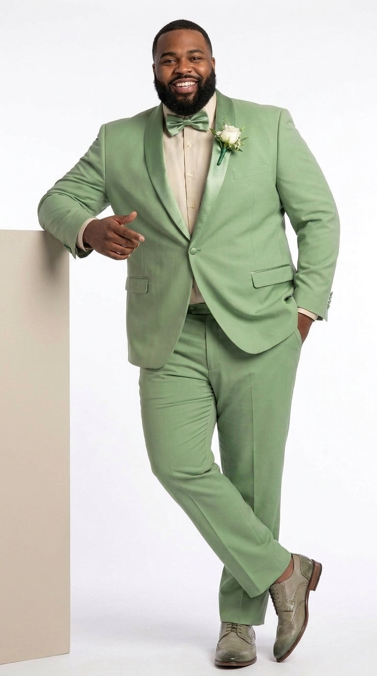 Mens Sage Green Wedding Tuxedo, Shawl Lapel Formal Groom Prom Tuxedo Suit - 34 Short or Extra Small