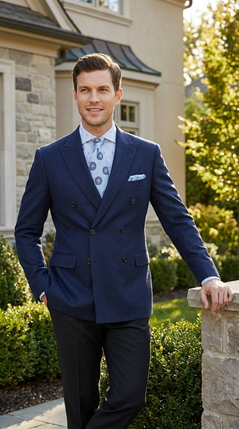 Mens Navy Blue Double Breasted Blazer – Classic Formal Suit Jacket for Business, Wedding, Office and Professional Wear - 36 Short