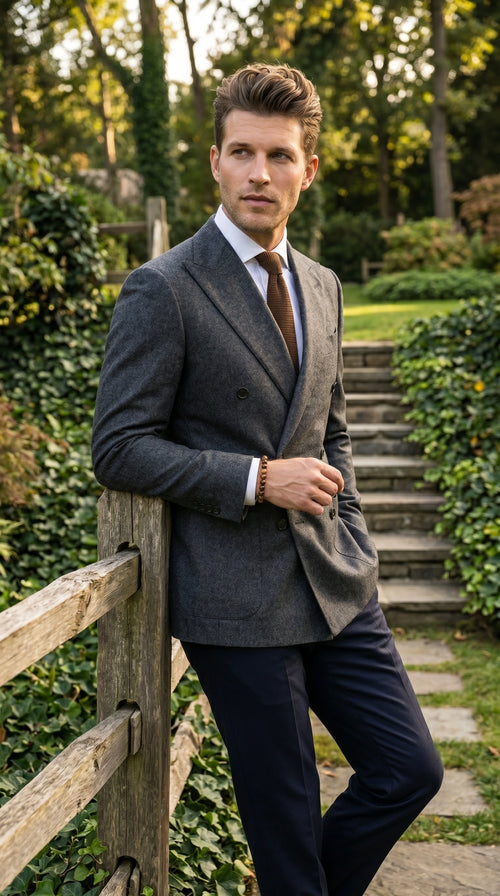 Men’s Charcoal Double Breasted Blazer, Formal Wedding Business Casual Sport Coat Jacket Wool Fabric